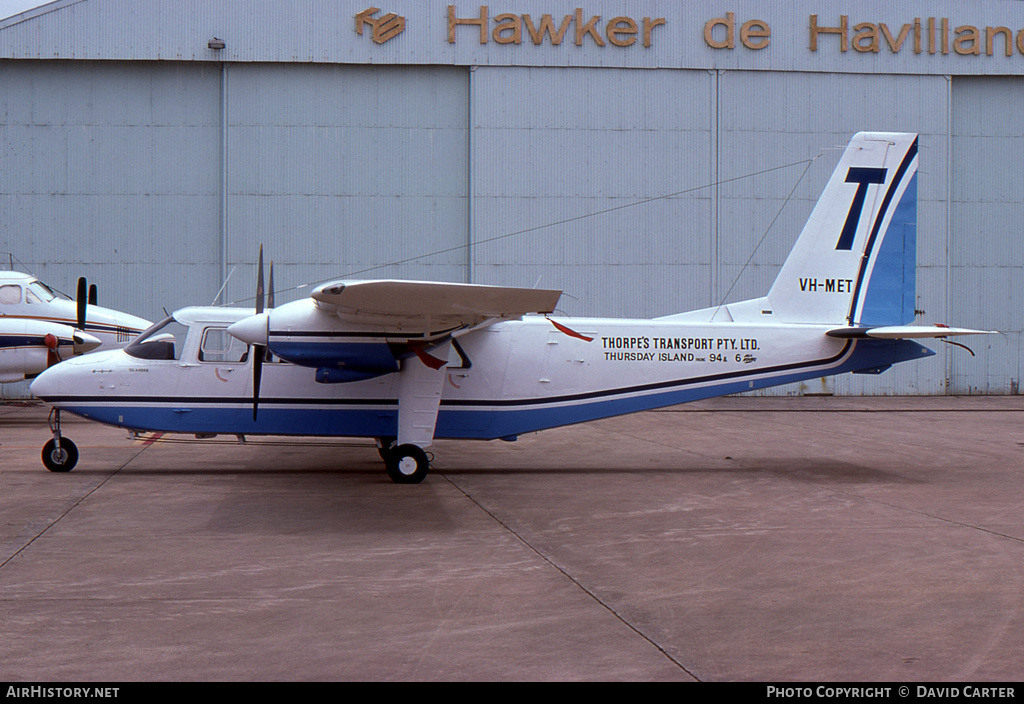 Aircraft Photo of VH-MET | Britten-Norman BN-2A-20 Islander | Thorpe's Transport | AirHistory.net #4557