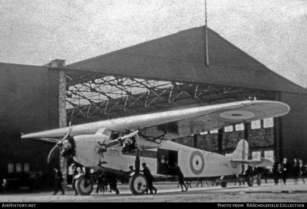 Aircraft Photo of J7986 | Fokker F.VIIa-3m | UK - Air Force | AirHistory.net #8761