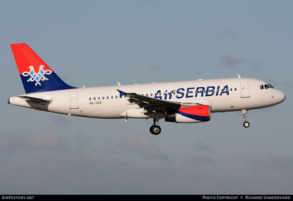 Aircraft Photo of A6-SAA | Airbus A319-132 | Air Serbia | AirHistory.net #19232