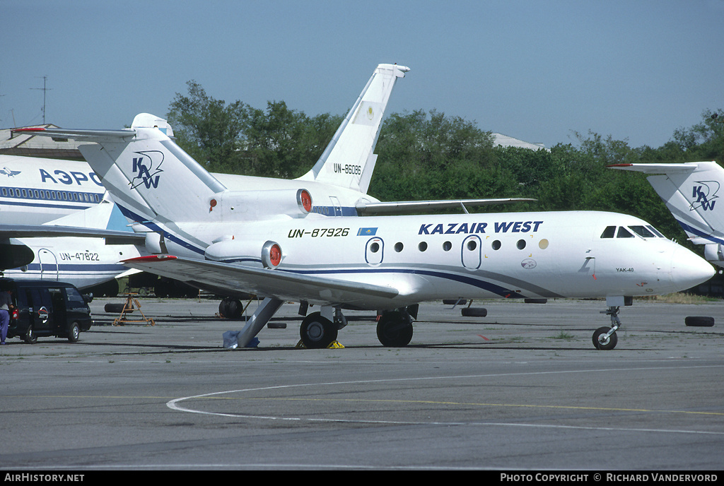 Aircraft Photo of UN-87926 | Yakovlev Yak-40K | Kazair West | AirHistory.net #19892