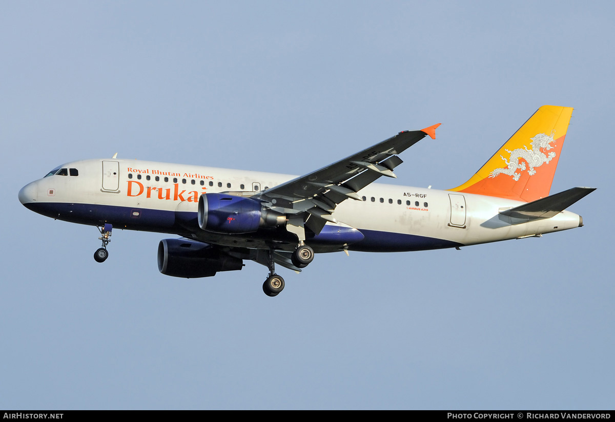 Aircraft Photo of A5-RGF | Airbus A319-115 | Drukair - Royal Bhutan Airlines | AirHistory.net #21013