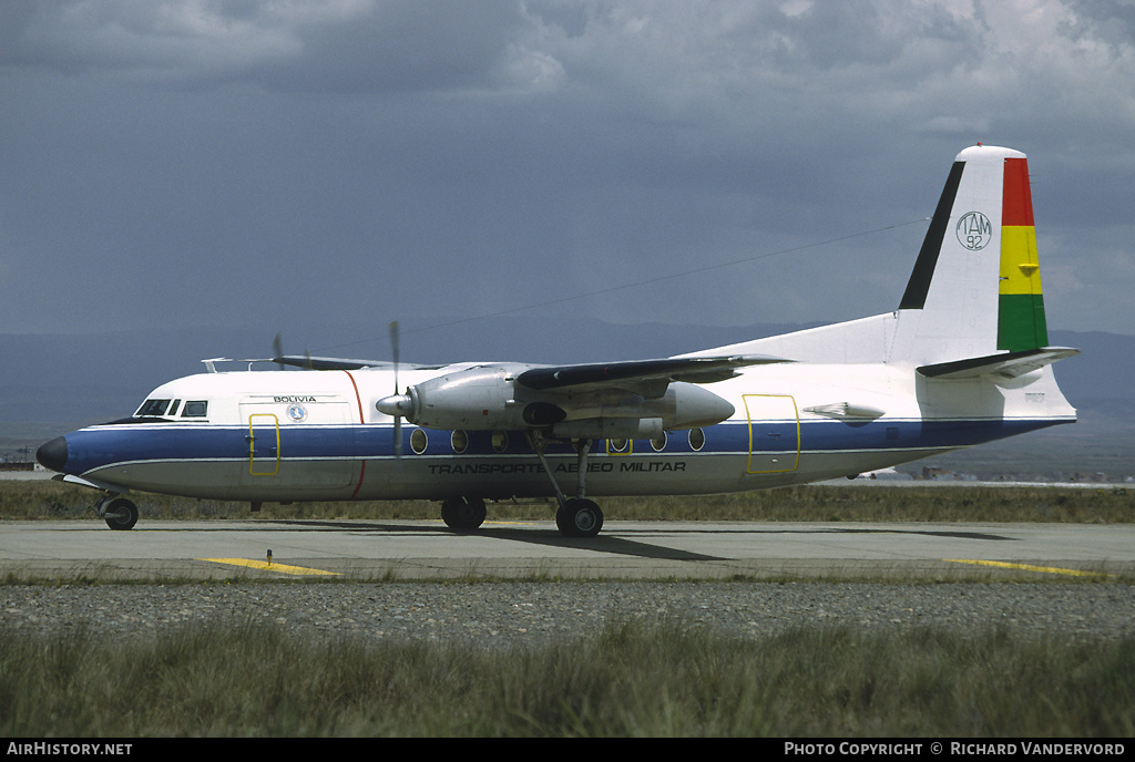 Aircraft Photo of TAM-92 | Fokker F27-400M Troopship | Bolivia - Transporte Aéreo Militar | AirHistory.net #21768