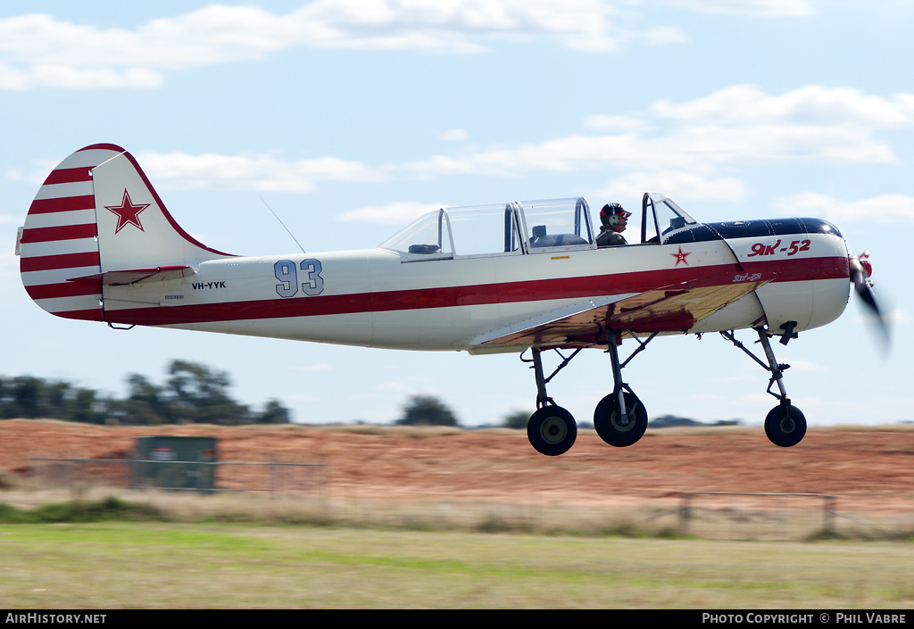 Aircraft Photo of VH-YYK / 93 | Yakovlev Yak-52 | Soviet Union - Air Force | AirHistory.net #44113