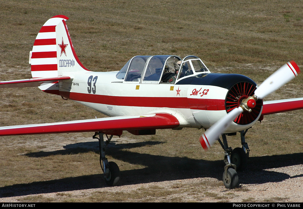 Aircraft Photo of VH-YYK / 93 black | Yakovlev Yak-52 | Soviet Union - Air Force | AirHistory.net #44333