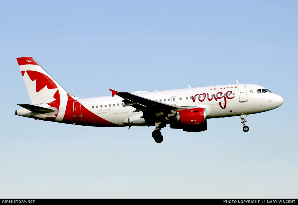 Aircraft Photo of C-FYKW | Airbus A319-114 | Air Canada Rouge | AirHistory.net #52890