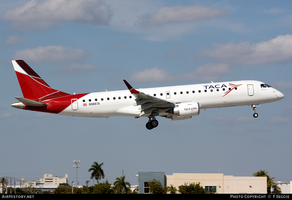 Aircraft Photo of N986TA | Embraer 190AR (ERJ-190-100IGW) | TACA - Transportes Aéreos Centro Americanos | AirHistory.net #57992