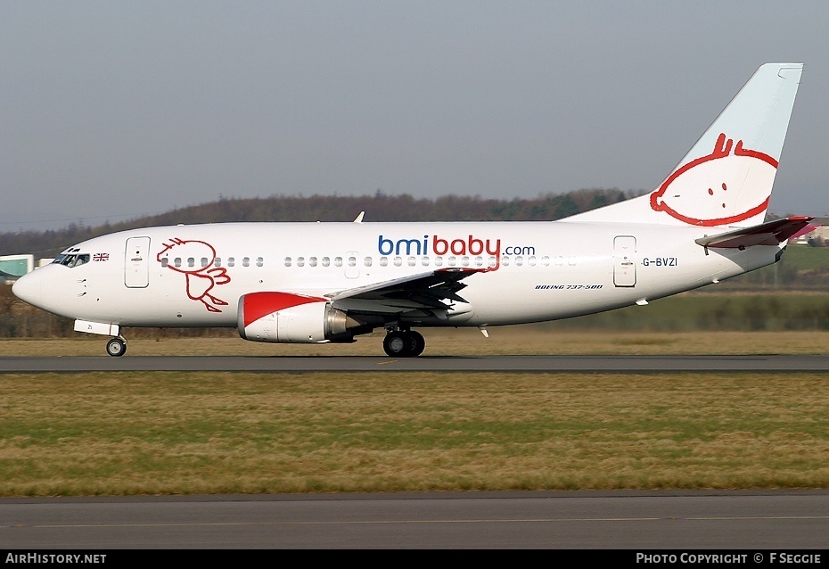 Aircraft Photo of G-BVZI | Boeing 737-5Q8 | Bmibaby | AirHistory.net #61706