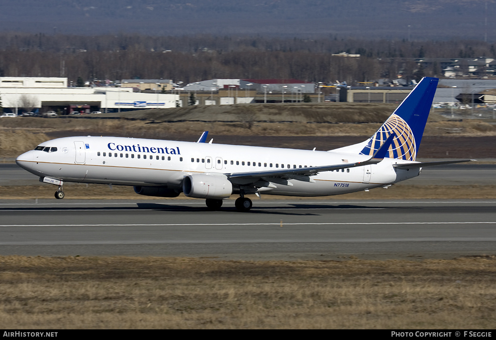 Aircraft Photo of N77518 | Boeing 737-824 | Continental Airlines | AirHistory.net #64867