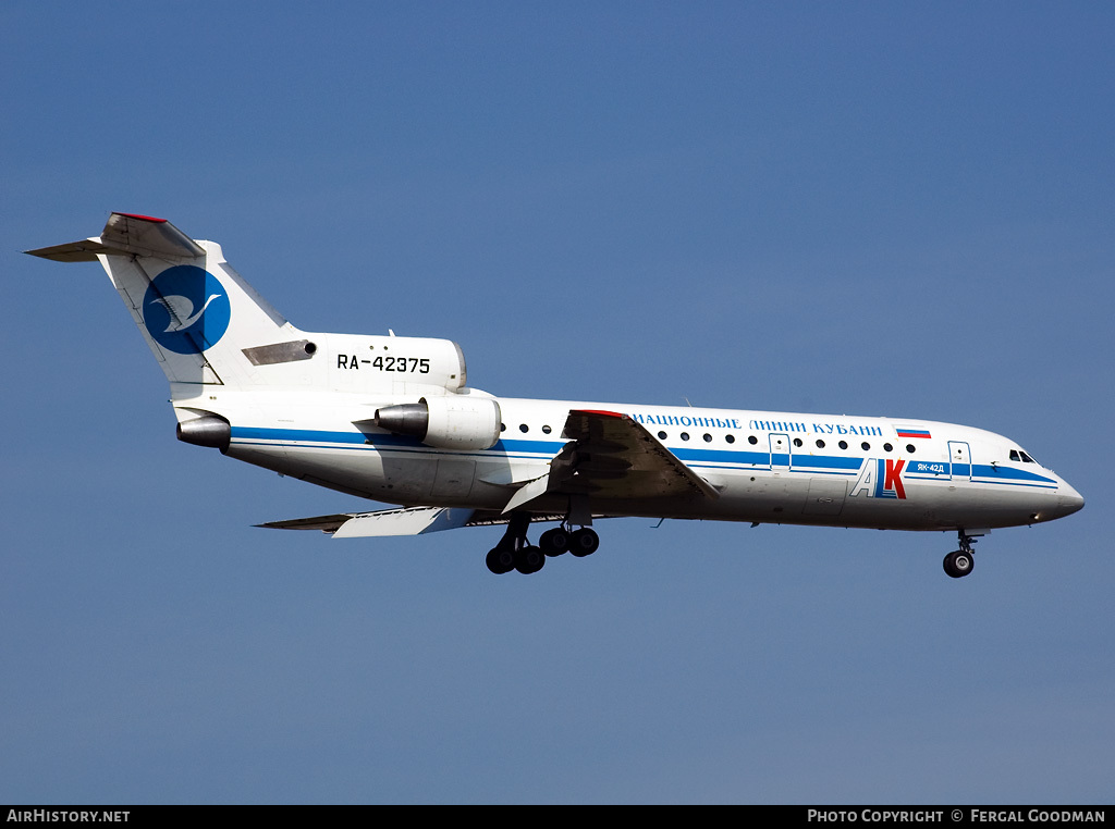 Aircraft Photo of RA-42375 | Yakovlev Yak-42D | Kuban Airlines - ALK | AirHistory.net #74318