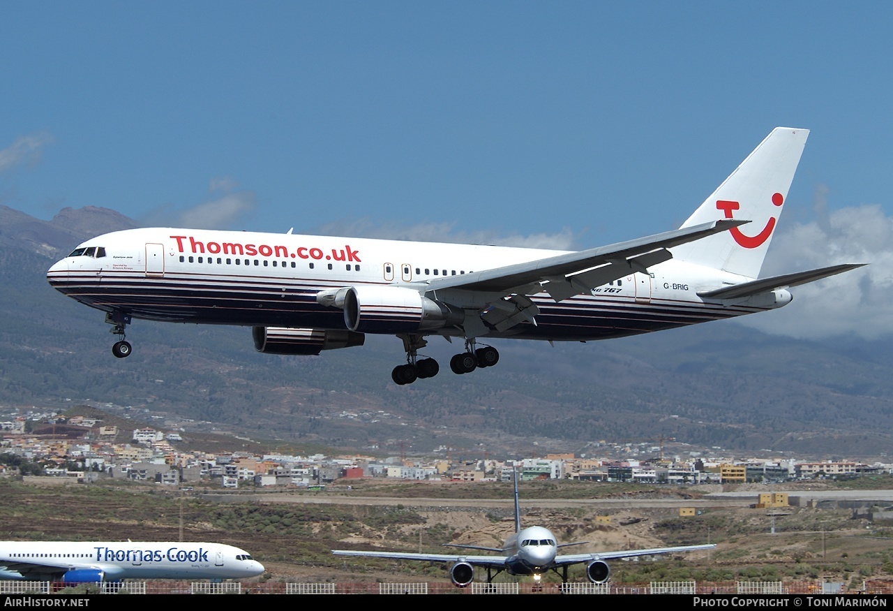 Aircraft Photo of G-BRIG | Boeing 767-204/ER | Thomson Holidays | AirHistory.net #74466