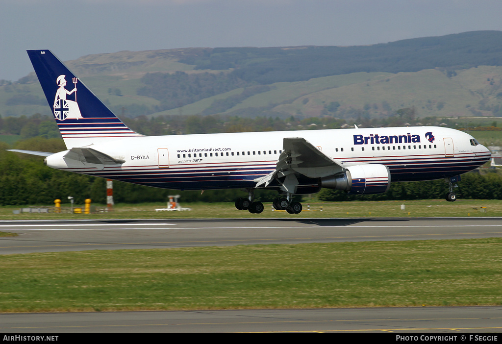 Aircraft Photo of G-BYAA | Boeing 767-204/ER | Britannia Airways | AirHistory.net #83238