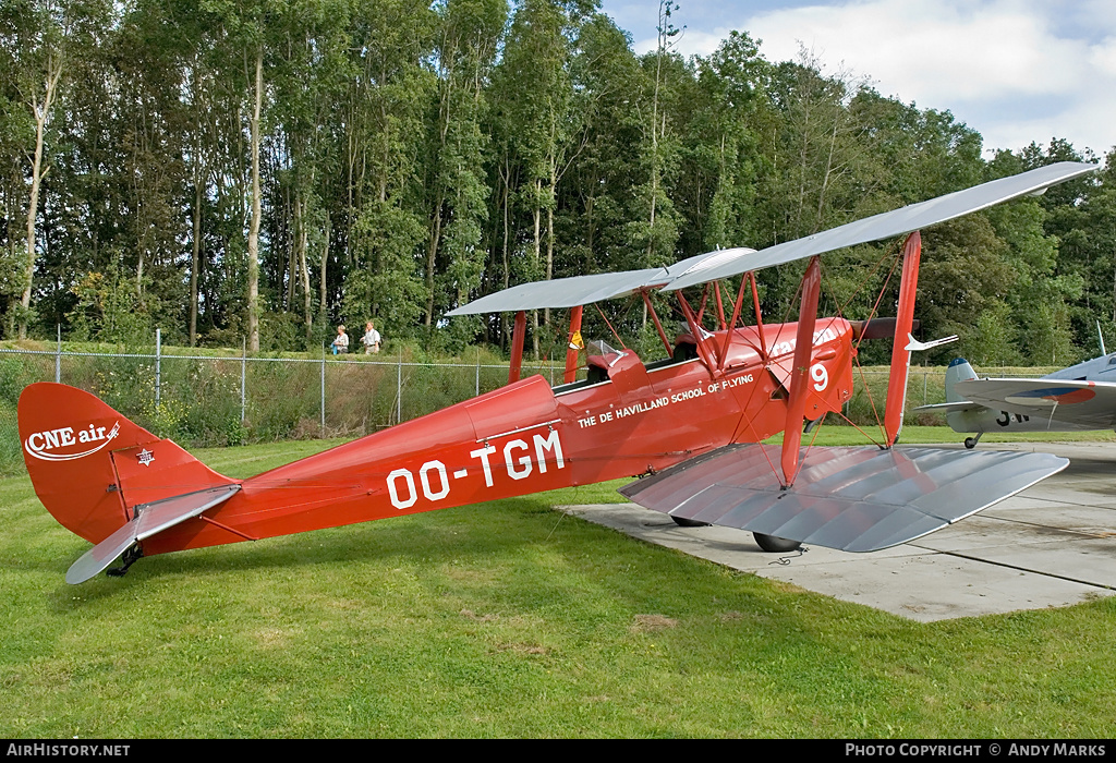 Aircraft Photo of OO-TGM | De Havilland D.H. 82A Tiger Moth II | CNE Air | The de Havilland School of Flying | AirHistory.net #87630
