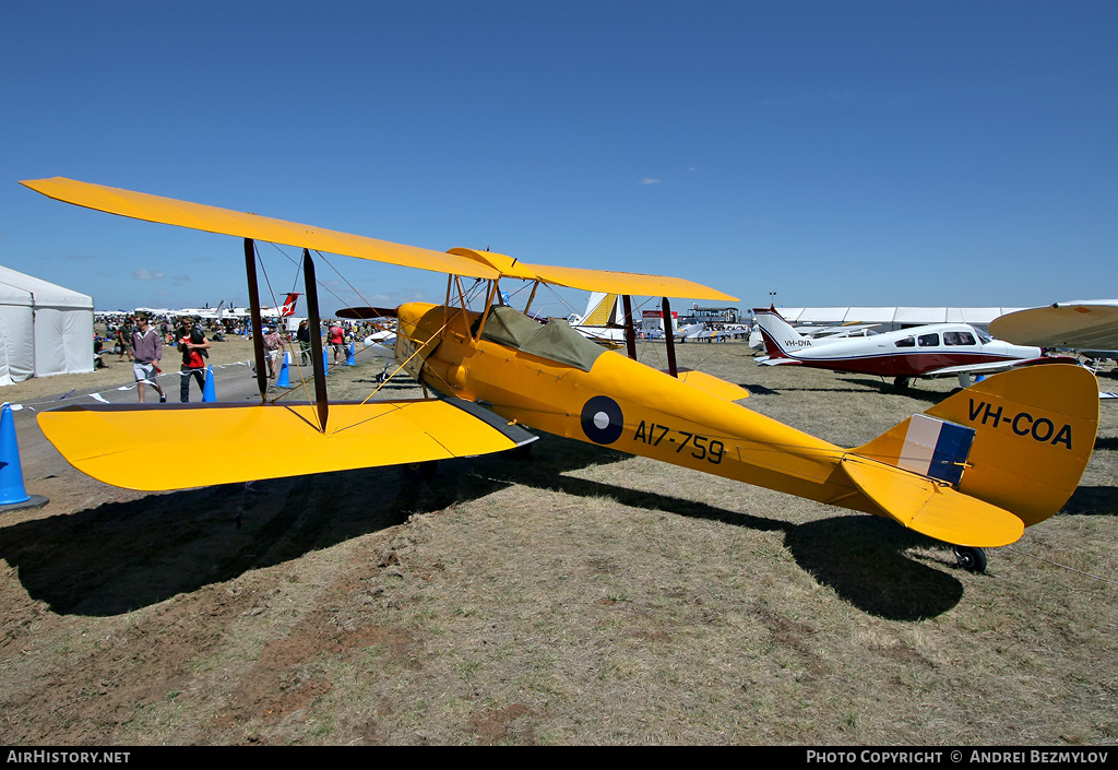 Aircraft Photo of VH-COA / A17-759 | De Havilland D.H. 82A Tiger Moth | Australia - Air Force | AirHistory.net #109756