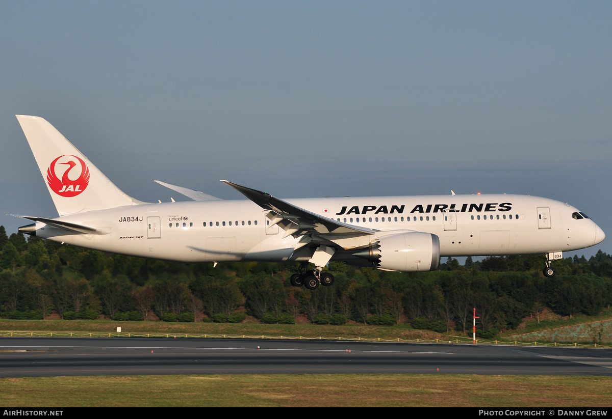 Aircraft Photo of JA834J | Boeing 787-8 Dreamliner | Japan Airlines - JAL | AirHistory.net #169262