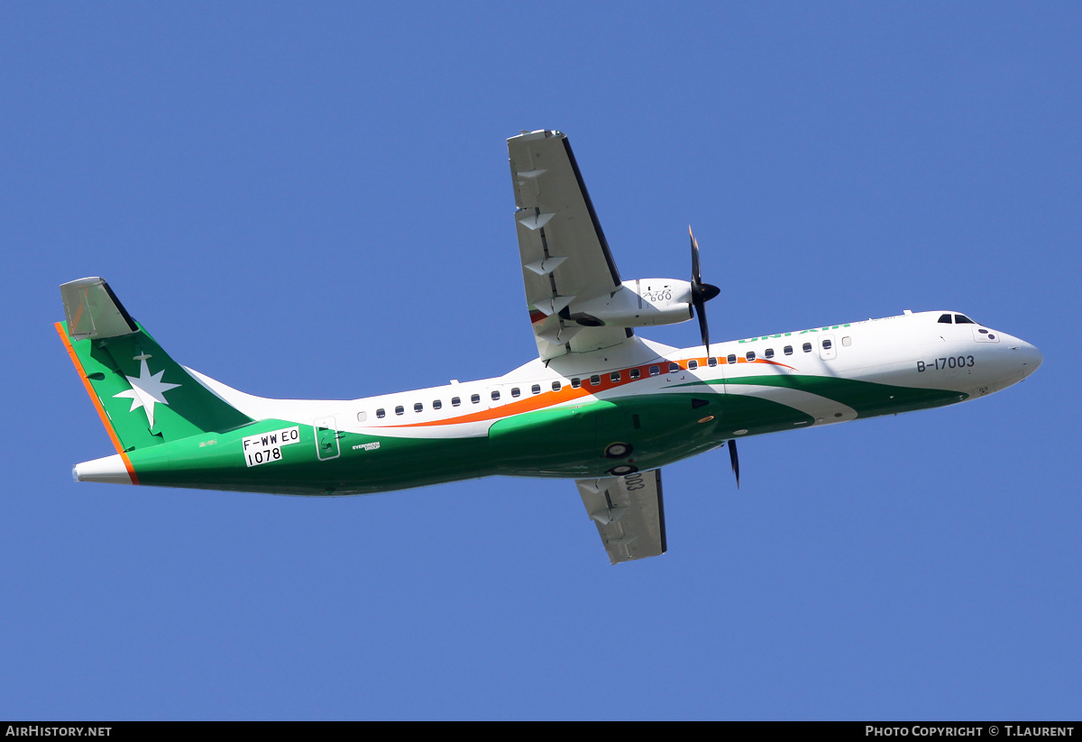 Aircraft Photo of F-WWEO / B-17003 | ATR ATR-72-600 (ATR-72-212A) | UNI Air | AirHistory.net #182738