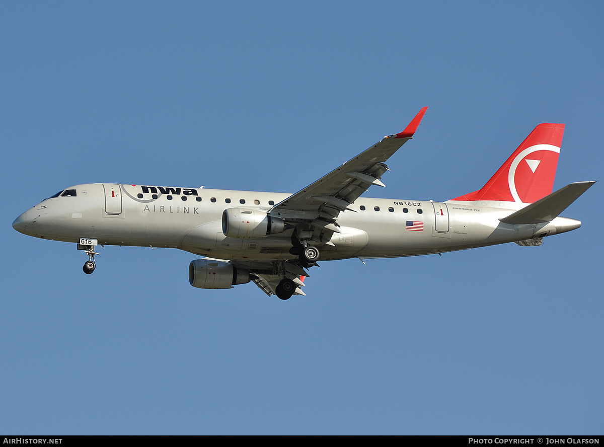 Aircraft Photo of N616CZ | Embraer 175LR (ERJ-170-200LR) | NWA Airlink | AirHistory.net #187603