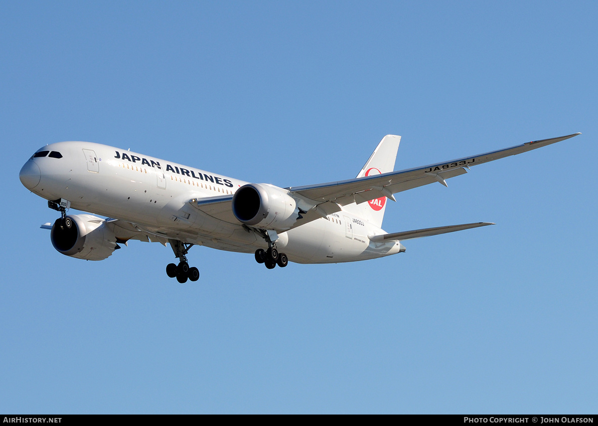 Aircraft Photo of JA833J | Boeing 787-8 Dreamliner | Japan Airlines - JAL | AirHistory.net #196095