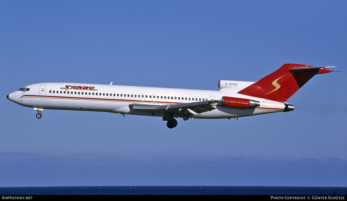 Aircraft Photo of G-BPND | Boeing 727-2D3/Adv | Sabre Airways | AirHistory.net #198292
