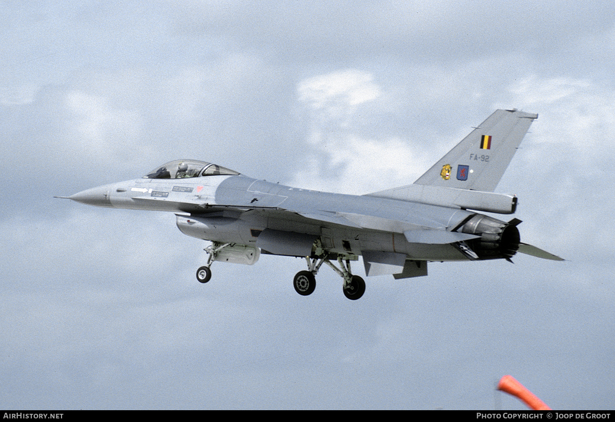 Aircraft Photo of FA-92 | General Dynamics F-16A Fighting Falcon | Belgium - Air Force | AirHistory.net #198510