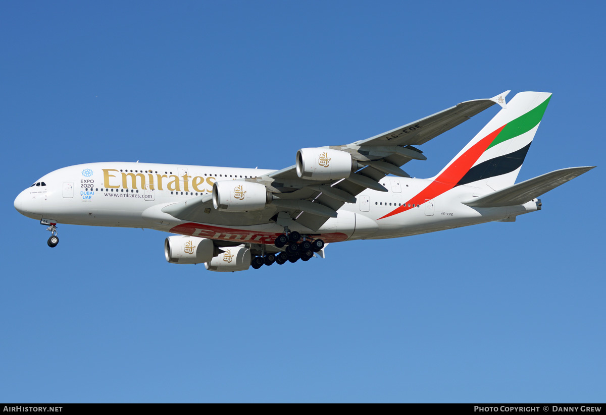 Aircraft Photo of A6-EOE | Airbus A380-861 | Emirates | AirHistory.net #208835