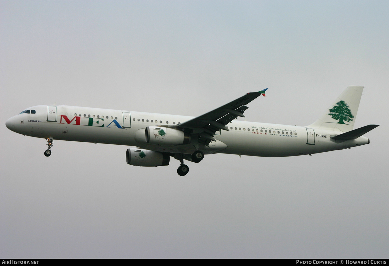Aircraft Photo of F-ORME | Airbus A321-231 | MEA - Middle East Airlines | AirHistory.net #216915