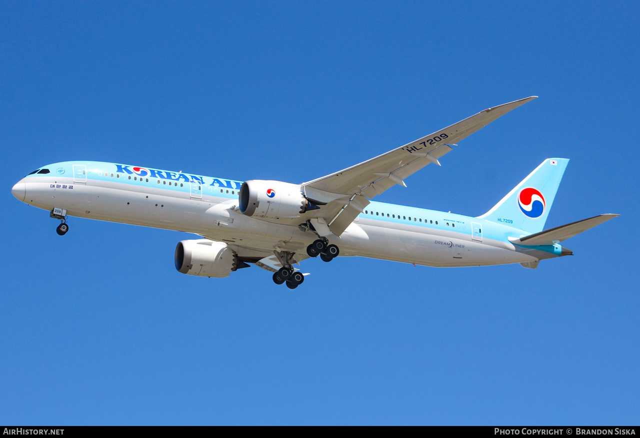 Aircraft Photo of HL7209 | Boeing 787-9 Dreamliner | Korean Air | AirHistory.net #217450
