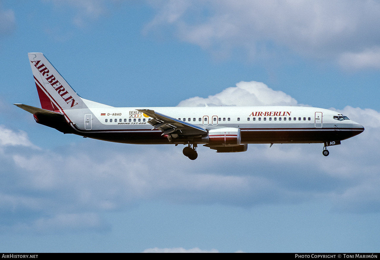 Aircraft Photo of D-ABAD | Boeing 737-4Y0 | Air Berlin | AirHistory.net #230810