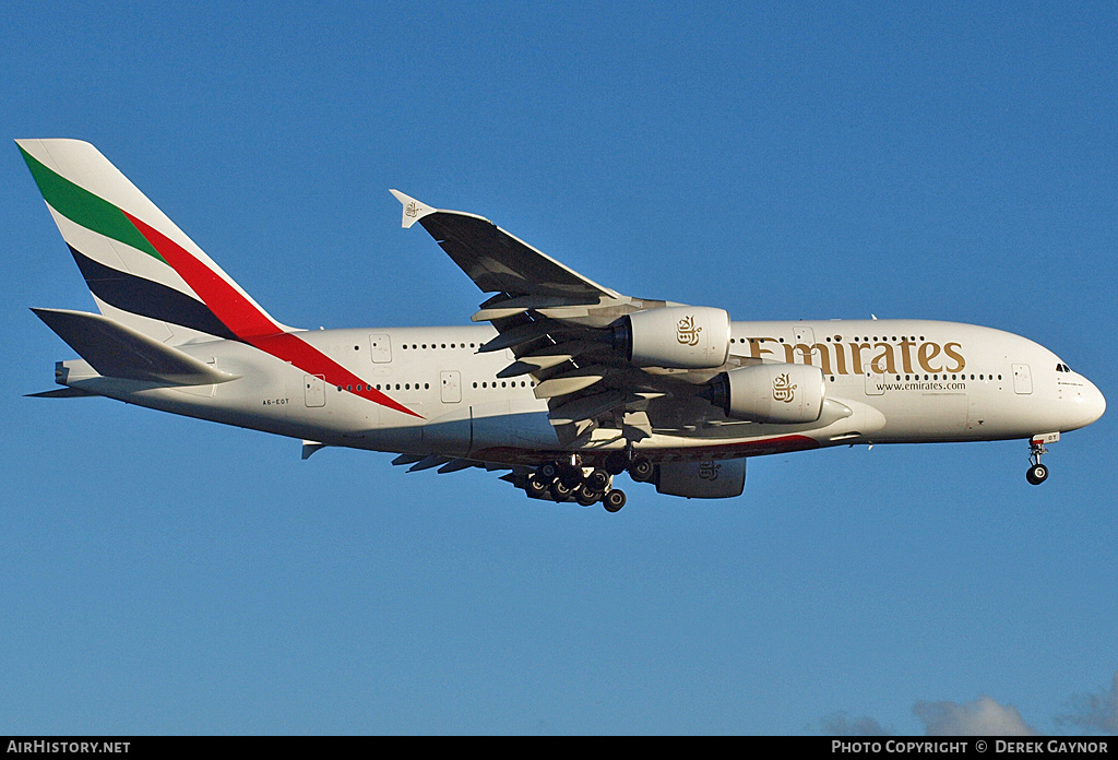 Aircraft Photo of A6-EOT | Airbus A380-861 | Emirates | AirHistory.net #237552