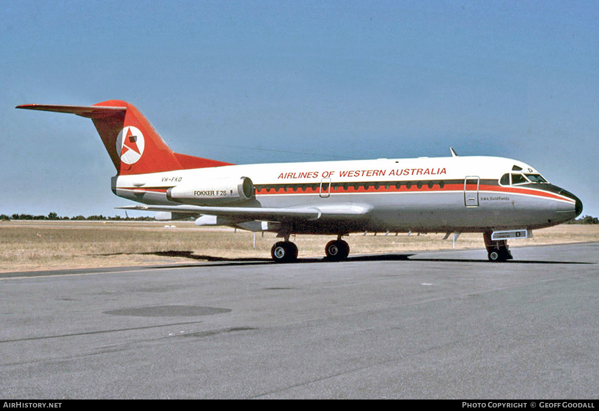 Aircraft Photo of VH-FKD | Fokker F28-1000 Fellowship | Airlines of Western Australia | AirHistory.net #237651