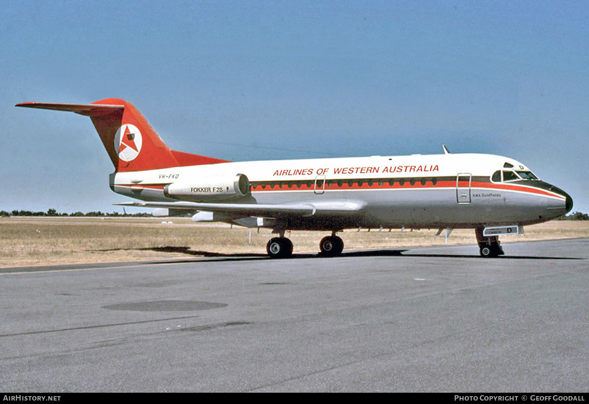 Aircraft Photo of VH-FKD | Fokker F28-1000 Fellowship | Airlines of Western Australia | AirHistory.net #237651