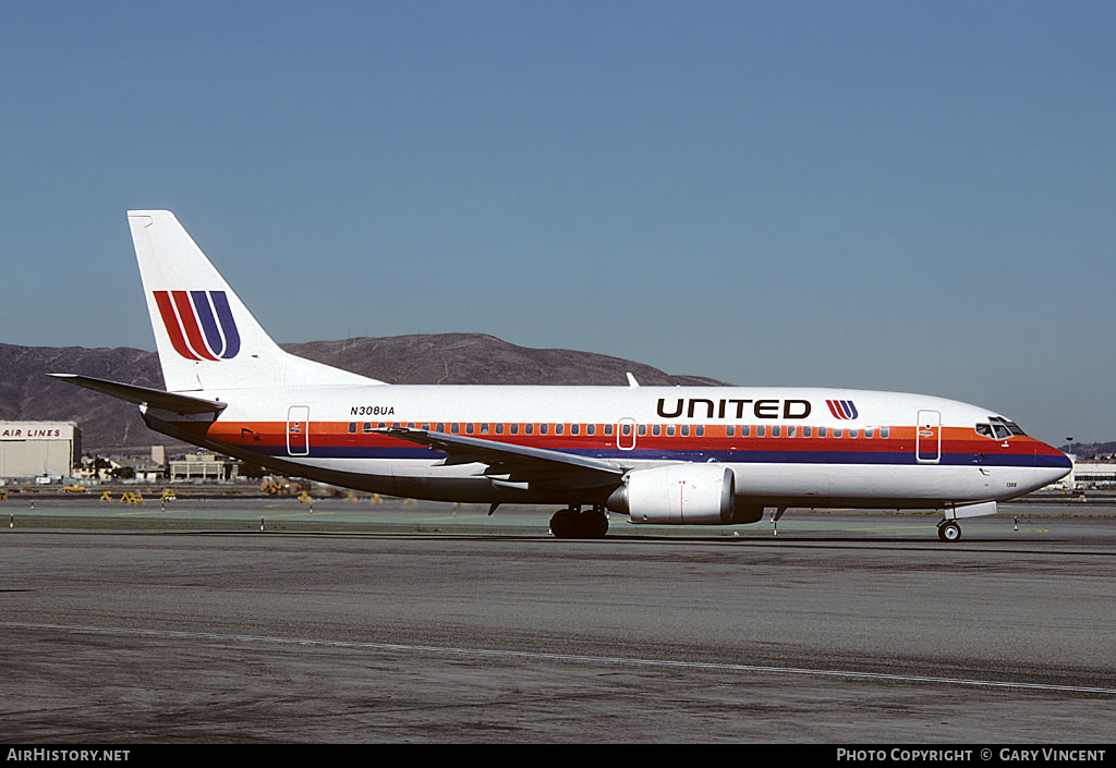 Aircraft Photo of N308UA | Boeing 737-322 | United Airlines | AirHistory.net #239395
