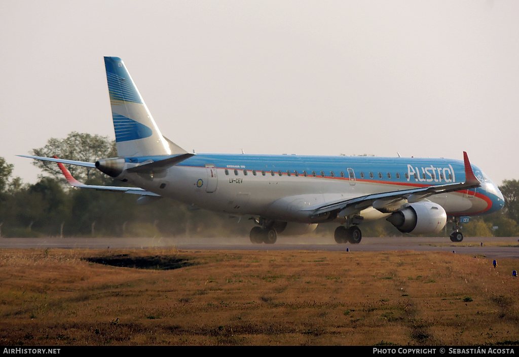 Aircraft Photo of LV-CEV | Embraer 190AR (ERJ-190-100IGW) | Austral Líneas Aéreas | AirHistory.net #251458