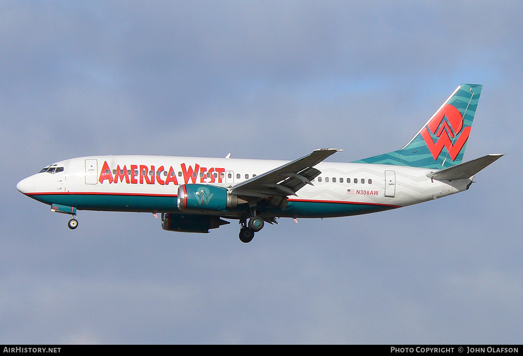 Aircraft Photo of N308AW | Boeing 737-3G7 | America West Airlines | AirHistory.net #251991
