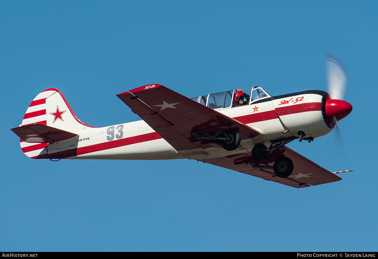 Aircraft Photo of VH-YYK / 93 SILVER | Yakovlev Yak-52 | Soviet Union - DOSAAF | AirHistory.net #275367