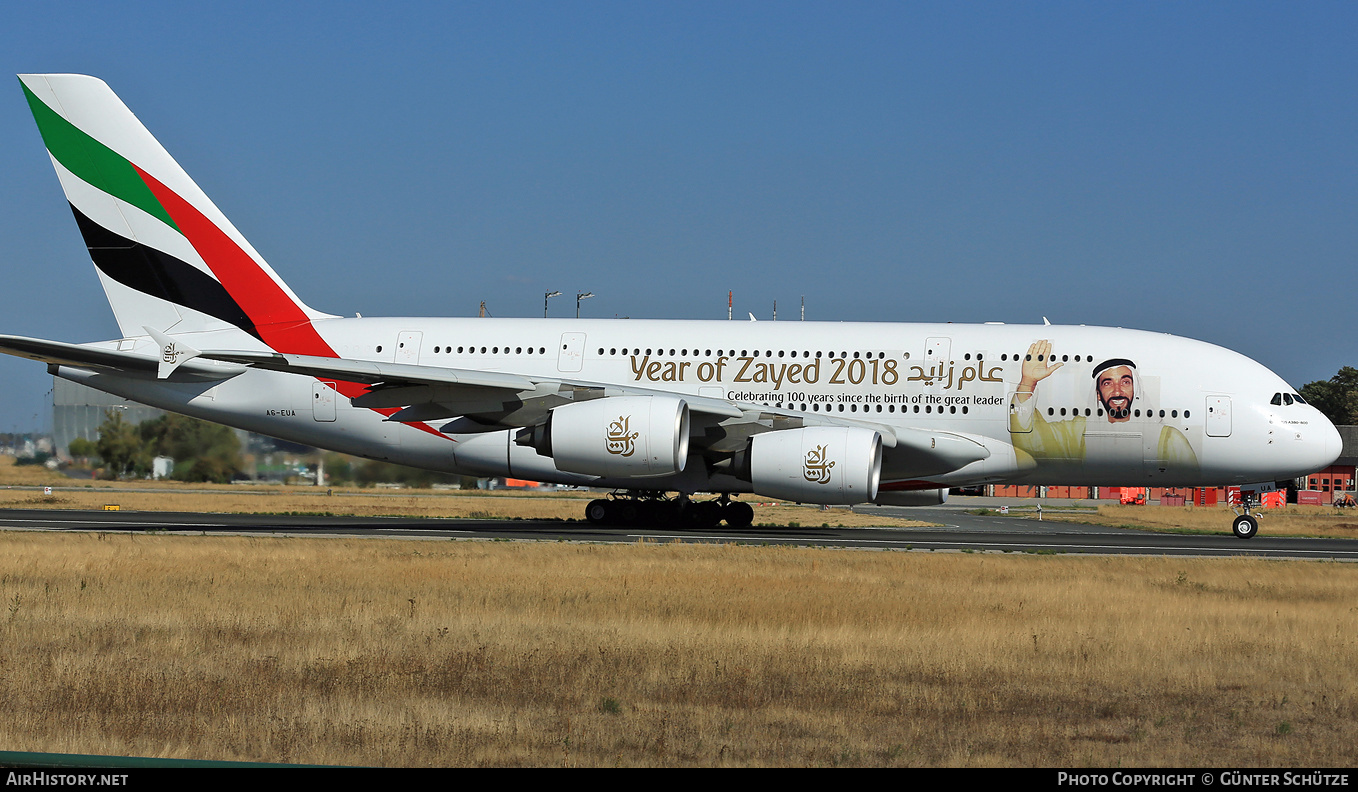 Aircraft Photo of A6-EUA | Airbus A380-861 | Emirates | AirHistory.net #278946