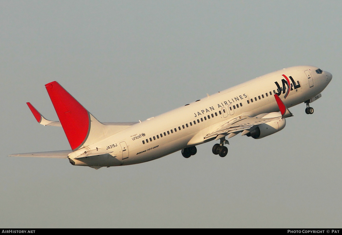 Aircraft Photo of JA315J | Boeing 737-846 | Japan Airlines - JAL | AirHistory.net #286461