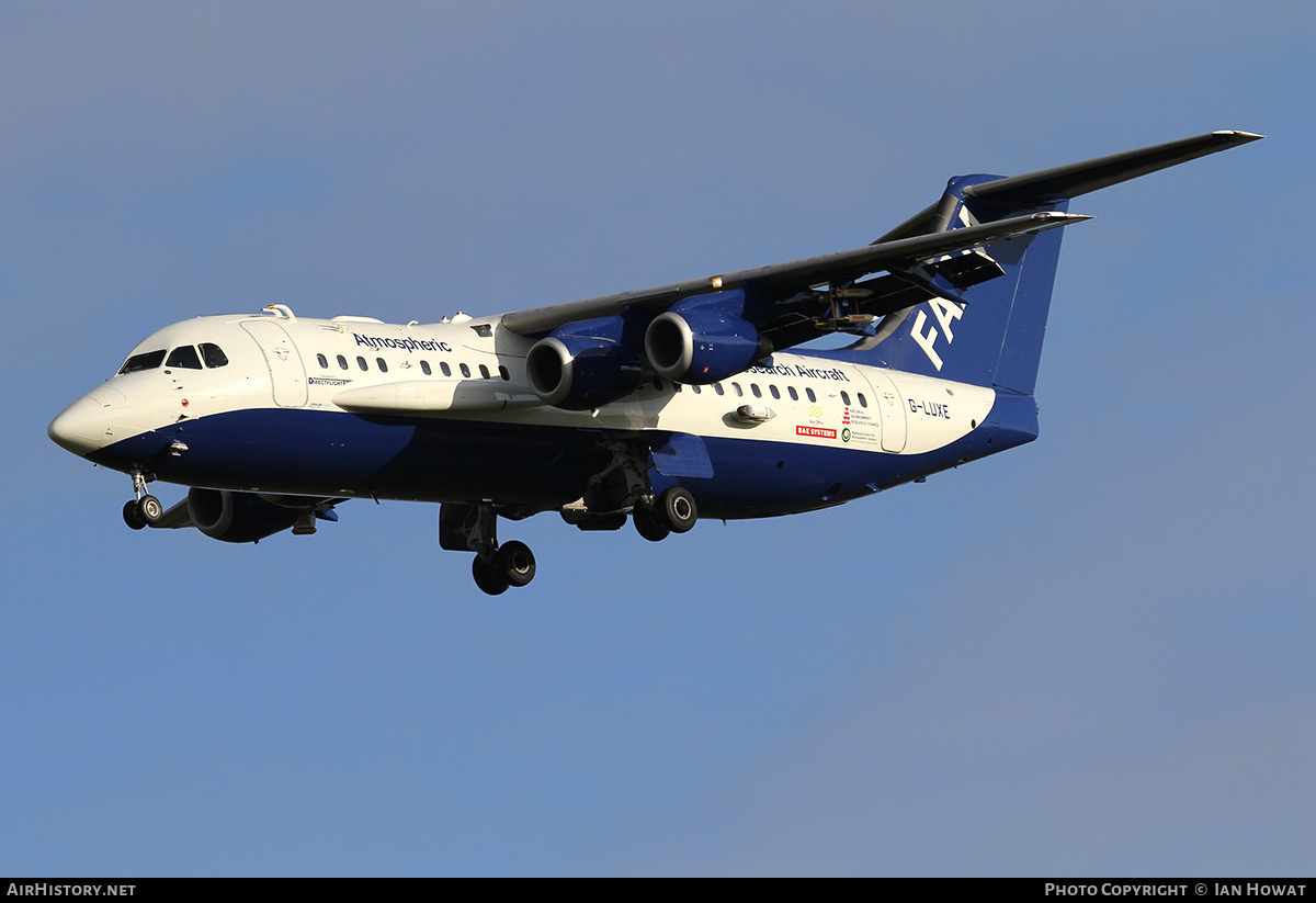 Aircraft Photo of G-LUXE | British Aerospace BAe-146-301/ARA | FAAM - Facility for Airborne Atmospheric Measurements | AirHistory.net #305263
