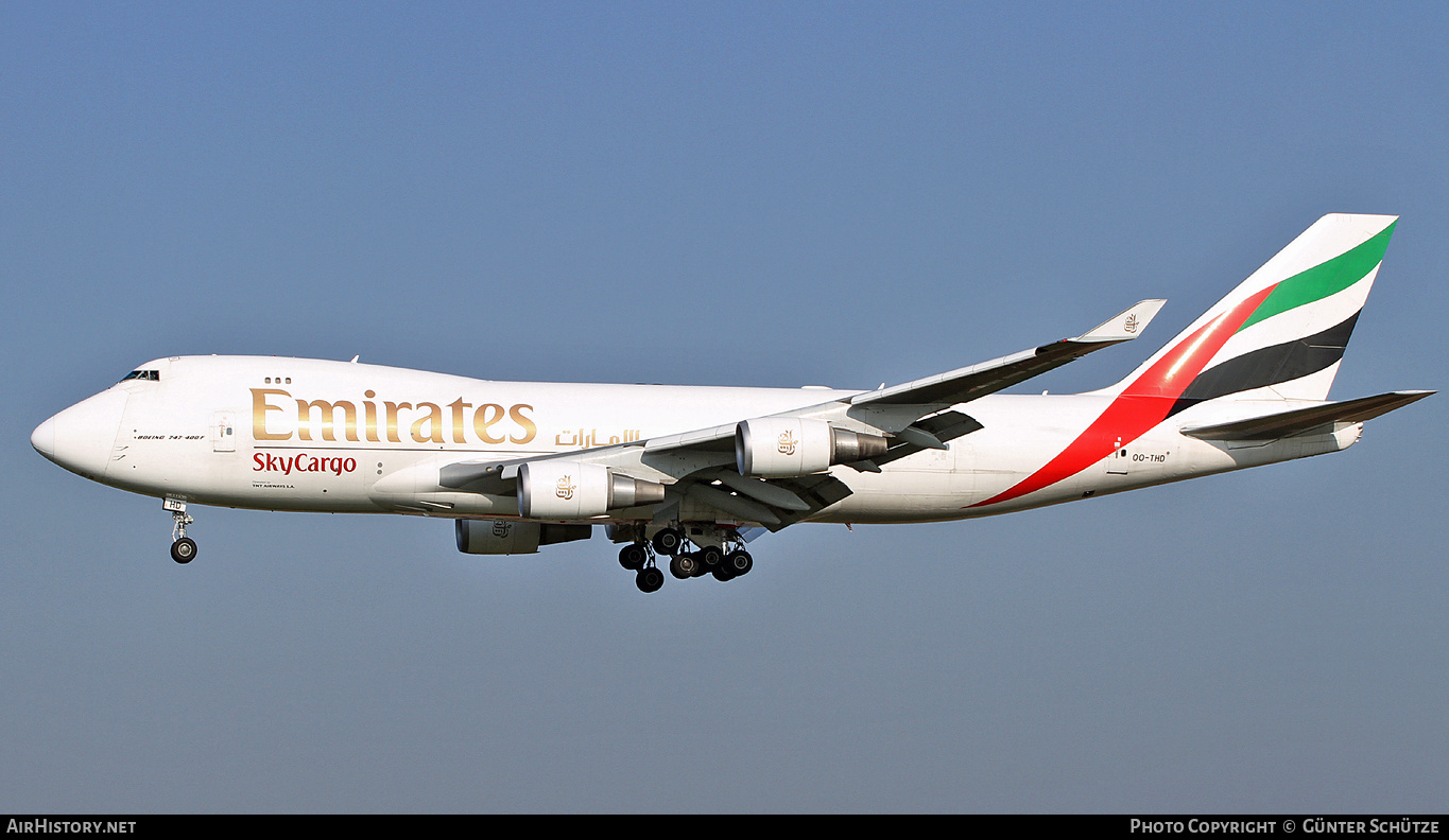 Aircraft Photo of OO-THD | Boeing 747-4HAF/ER/SCD | Emirates SkyCargo | AirHistory.net #307066