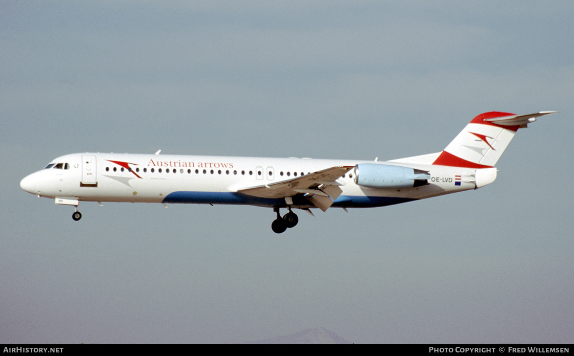 Aircraft Photo of OE-LVD | Fokker 100 (F28-0100) | Austrian Arrows | AirHistory.net #308401