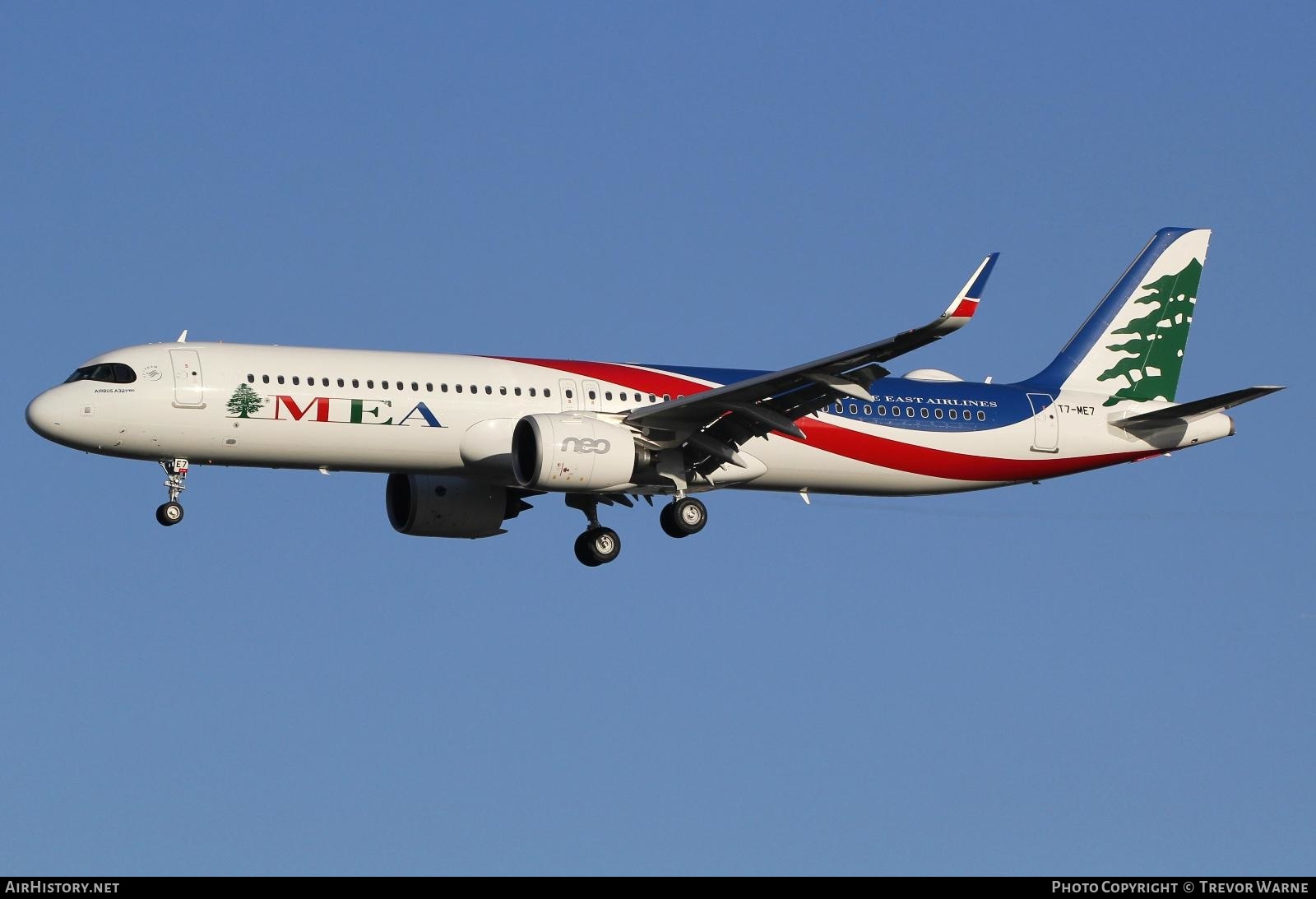 Aircraft Photo of T7-ME7 | Airbus A321-271NX | MEA - Middle East Airlines | AirHistory.net #312874