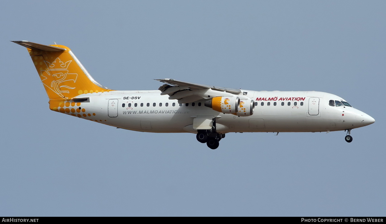 Aircraft Photo of SE-DSV | British Aerospace Avro 146-RJ100 | Malmö Aviation | AirHistory.net #327113