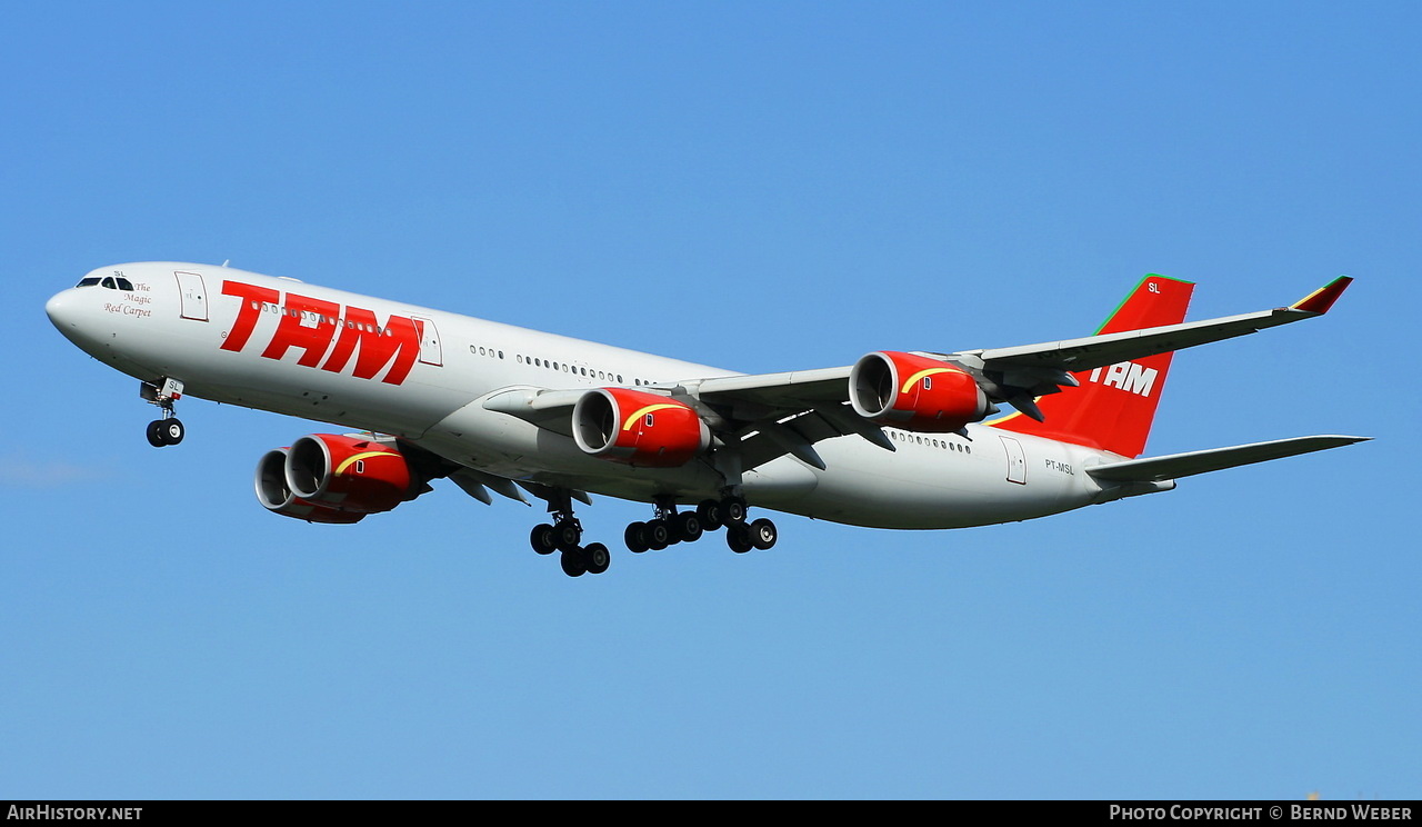 Aircraft Photo of PT-MSL | Airbus A340-541 | TAM Linhas Aéreas | AirHistory.net #329826