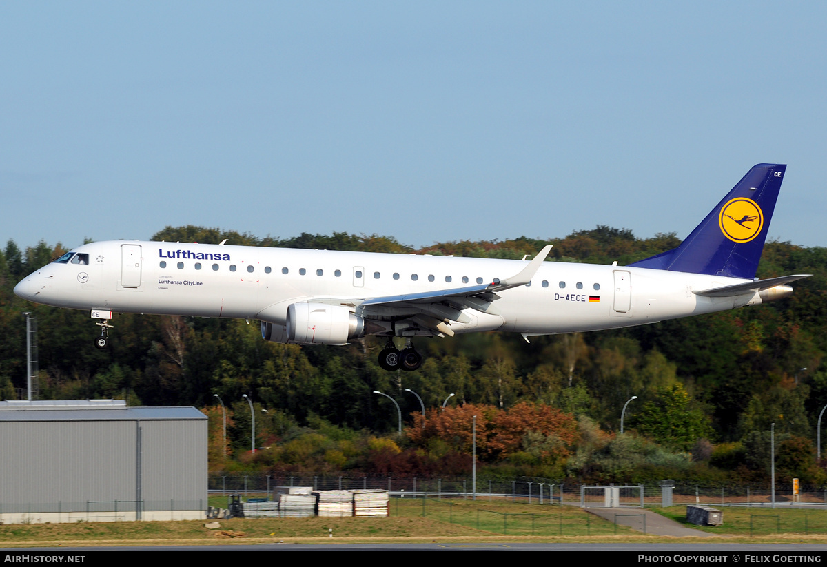 Aircraft Photo of D-AECE | Embraer 190LR (ERJ-190-100LR) | Lufthansa | AirHistory.net #332560