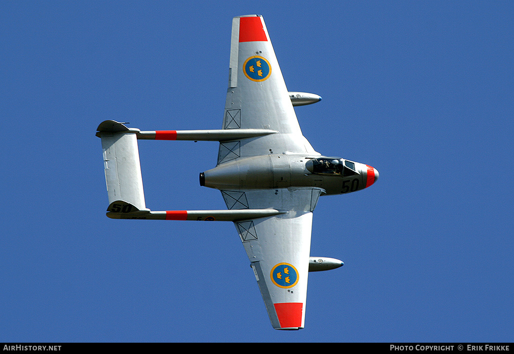 Aircraft Photo of SE-DXS | De Havilland D.H. 100 Vampire FB6 | Sweden - Air Force | AirHistory.net #336378