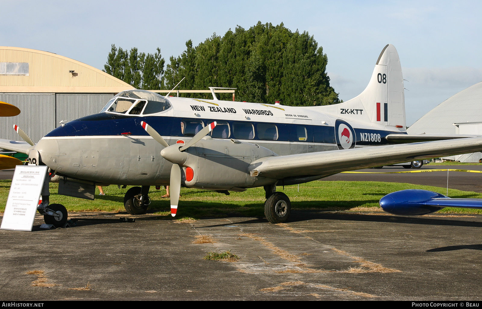 Aircraft Photo of ZK-KTT / NZ1808 | De Havilland D.H. 104 Dove 1B | New Zealand Warbirds | New Zealand - Air Force | AirHistory.net #364232
