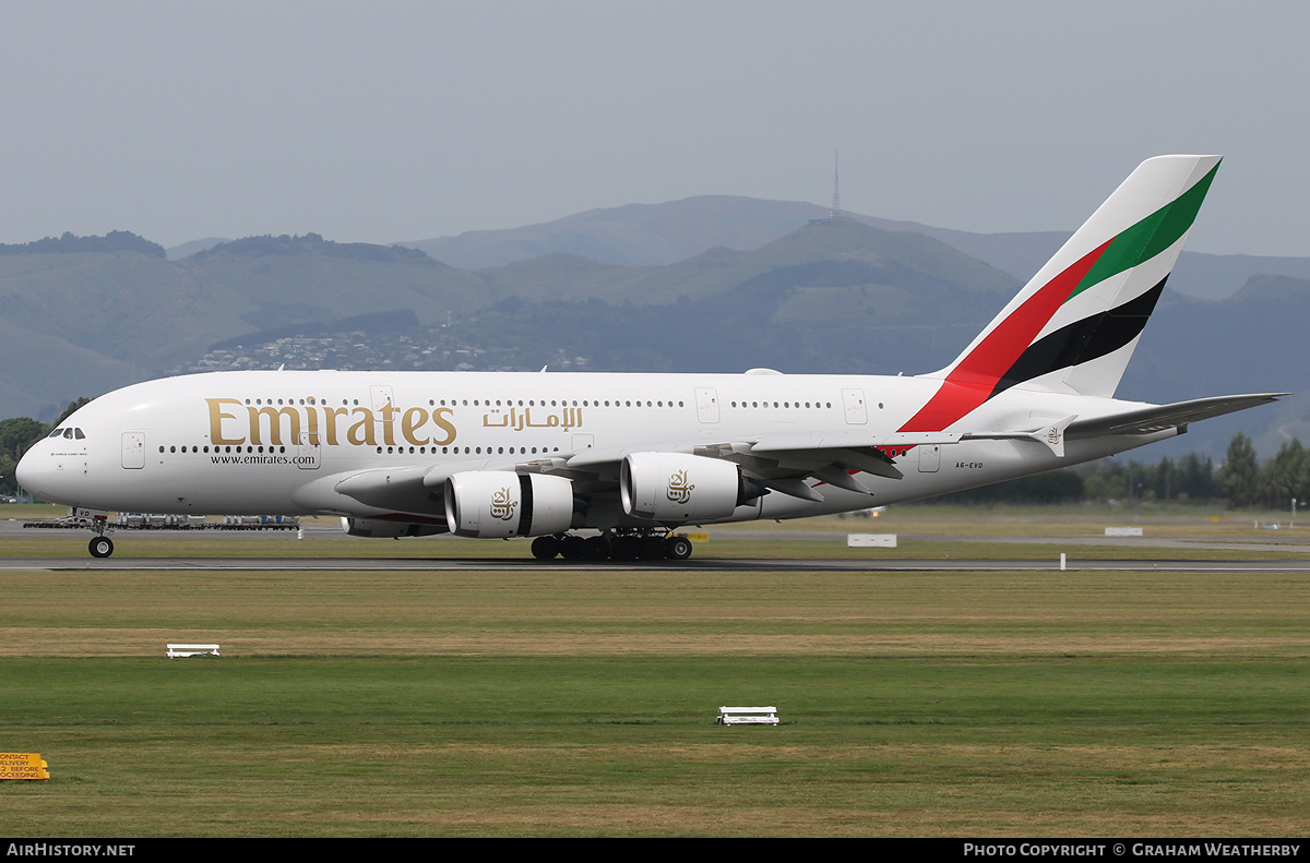 Aircraft Photo of A6-EVD | Airbus A380-842 | Emirates | AirHistory.net #369418