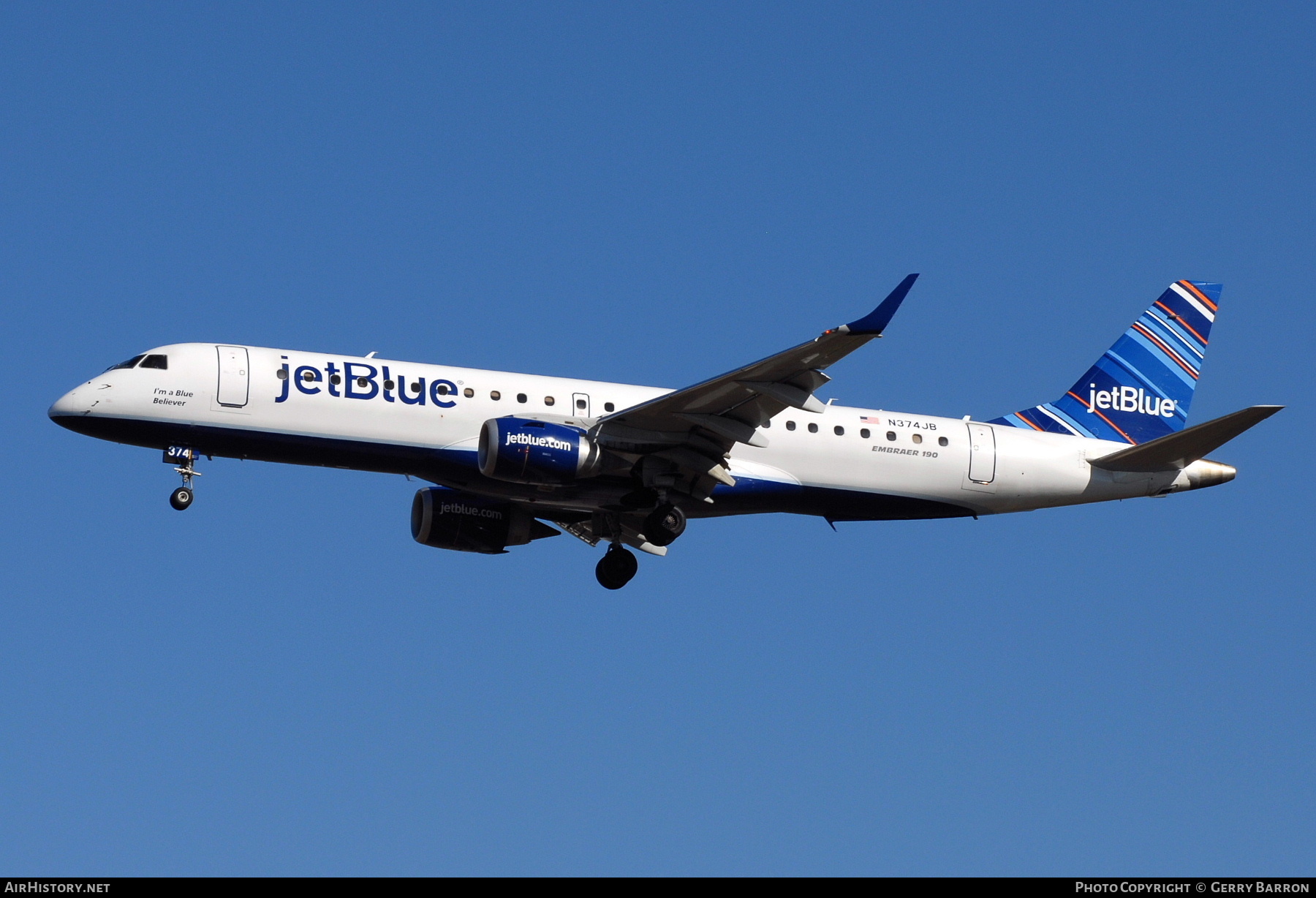 Aircraft Photo of N374JB | Embraer 190AR (ERJ-190-100IGW) | JetBlue Airways | AirHistory.net #372930