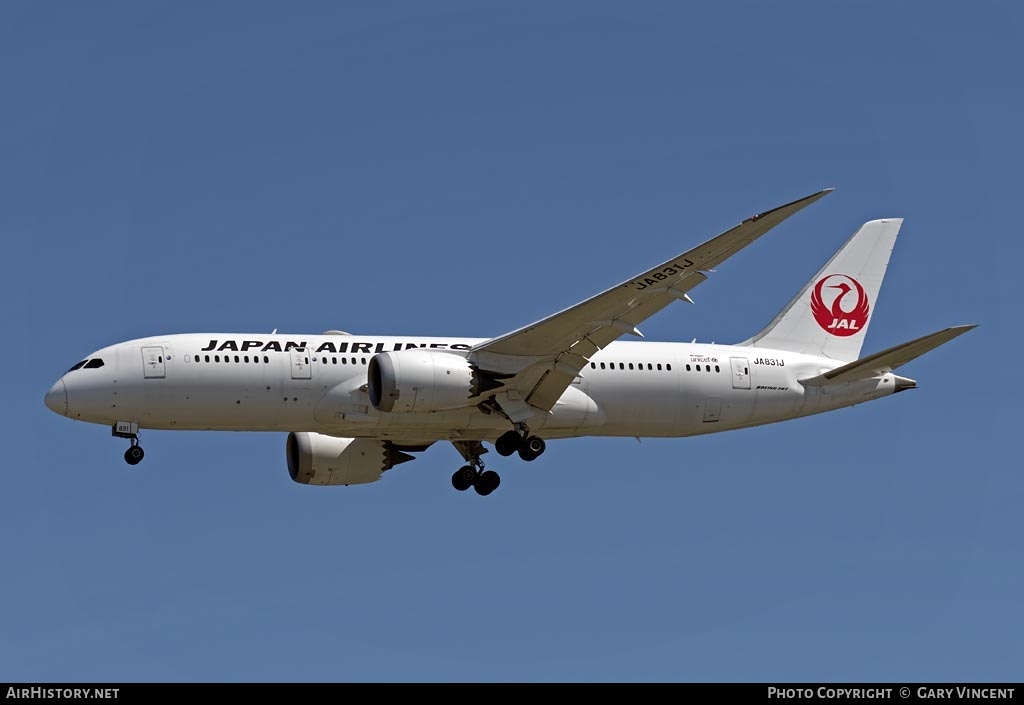 Aircraft Photo of JA831J | Boeing 787-8 Dreamliner | Japan Airlines - JAL | AirHistory.net #397523