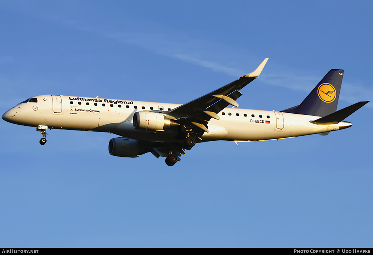 Aircraft Photo of D-AECD | Embraer 190LR (ERJ-190-100LR) | Lufthansa Regional | AirHistory.net #398555