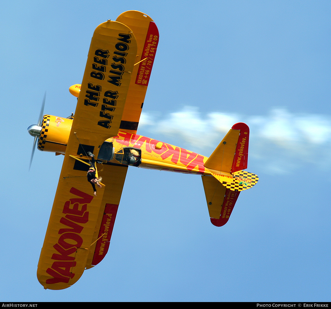 Aircraft Photo of SE-BOG | Boeing N2S-3 Kaydet (B75N1) | Yakovlev Wing Walking Team | AirHistory.net #405186